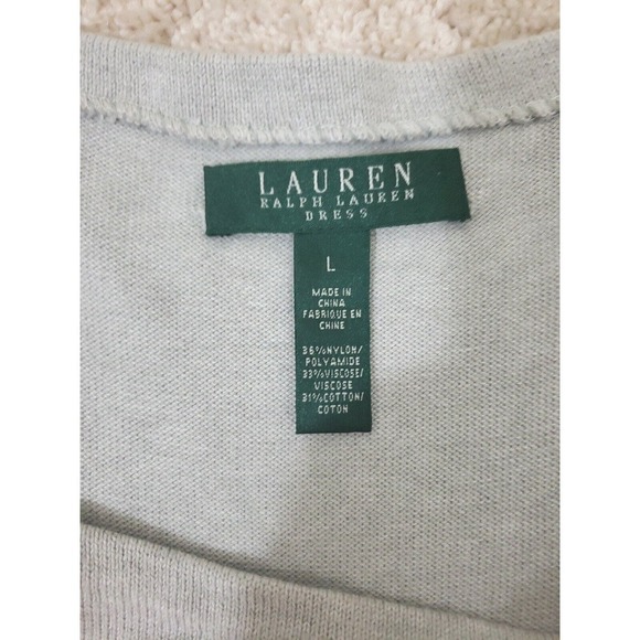 ~~SOLD~~LRL Ralph Lauren ~Woman Size L~ Light Gray Sleeveless Peplum Waist Dress - Picture 7 of 12